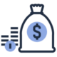 Vector of a bag of money sitting next to a stack of coins. Represents different small business funding options.