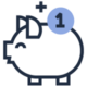 Vector of a piggy bank with a single coin being added. Represents managing and tracking funding as a business owner.