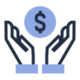 Vector image of two hands reaching upward to catch a dollar sign. Represents entrepreneurs and small business owners getting funding.